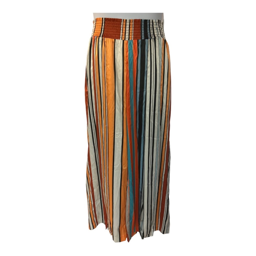 Monroe & Main Satin Wide Leg Pull On Smocked High Waist Striped Palazzo Pant